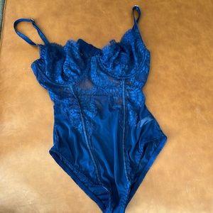 Elegant Blue Lace Bodysuit